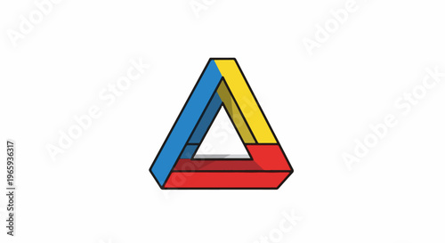 Geometric optical illusion triangle in blue, yellow, and red