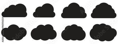 Set of Black Cloud Icons.  Cloud weather sign collection. Nature cloud bubble elements.