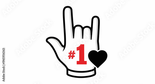 Hand gesture with number one and heart icon