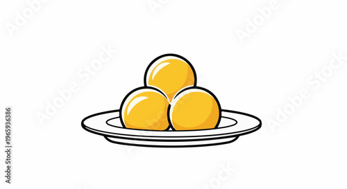 Simple cartoon drawing of three yellow round balls on a white plate