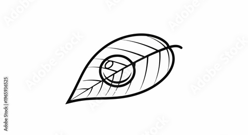 Minimalist line art of a leaf with a circular element inside