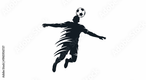Dynamic silhouette of a soccer player heading a ball during a game