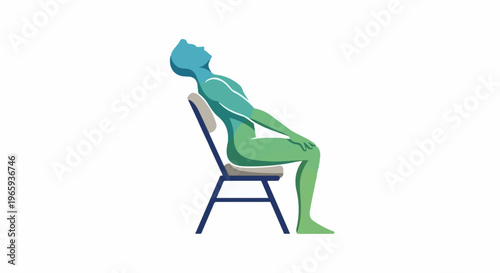 Figure in repose, leaning back on chair, shades of blue to green