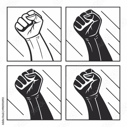 Raised fist in solidarity representing protest and power a symbol of unity and resistance against oppression in a simple graphic style