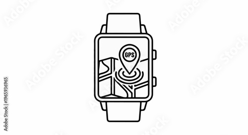Outline of a smartwatch displaying a map with a GPS pin marker