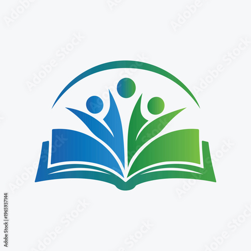 Collaborative Education Logo with Open Book and People Figures in Blue and Green