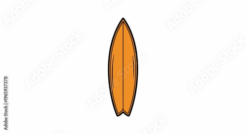 Simple graphic of an orange surfboard with a black outline and a central seam