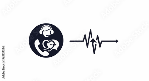 Operator with phone and chat icons links to voice waveform and arrow