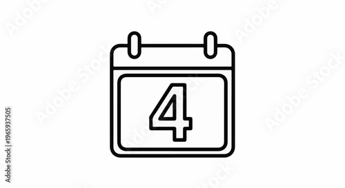 Simple black outline icon of a calendar page with the number 4