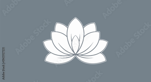 Elegant white lotus flower outline on a muted grey background