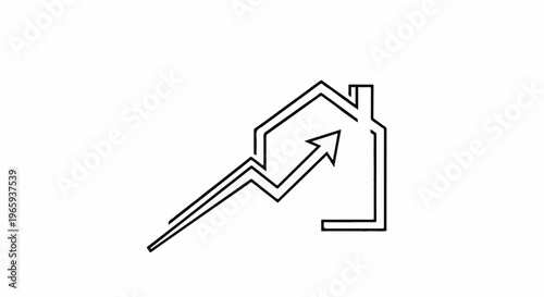 Simple line art icon depicting a house with an upward trending arrow inside