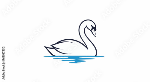 Elegant swan with curved neck gracefully floats on rippling blue water