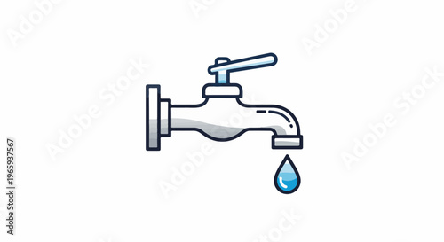 Dripping faucet with a single blue water droplet falling