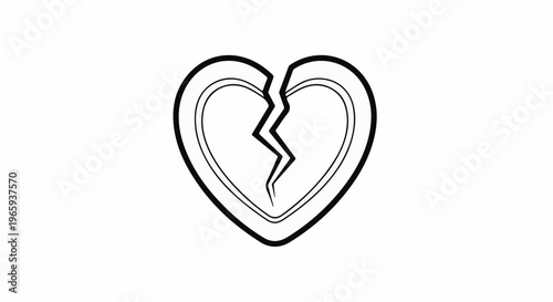 Simple line art of a broken heart on a white background
