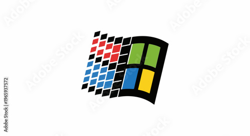 Dynamic abstract logo with fragmented squares forming window panes