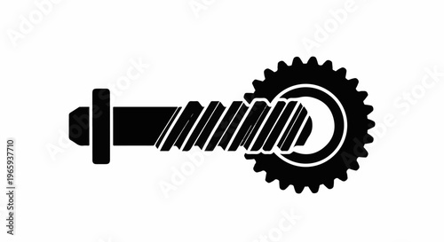 Black stylized bolt with threaded shaft and gear