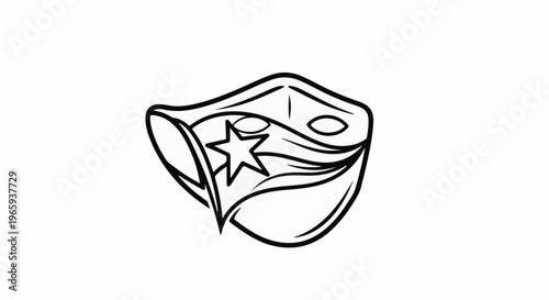 Stylized mask with star, bold outlines, clean white background