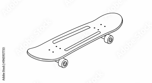 Black and white line drawing of a skateboard on a white background