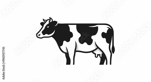 Black and white illustration of a dairy cow standing on a white background