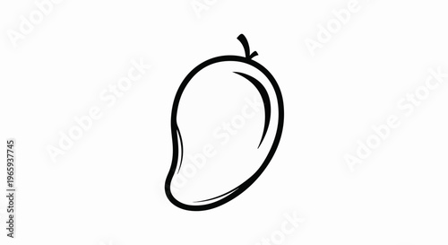 Stylized black outline of a mango fruit with a small stem on a white background