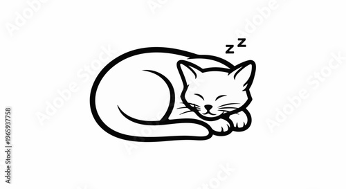 Stylized outline of a white cat peacefully sleeping curled up, with 'Zzz' above