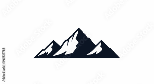 Stylized dark mountain range with white snow accents on white background