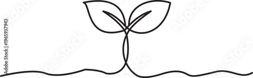 Plant sprout continuous one line drawing nature symbol isolated