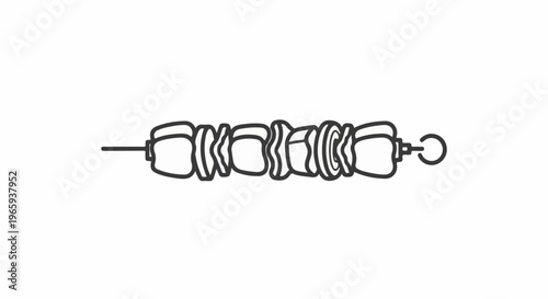 A simple line drawing of a skewer with food pieces