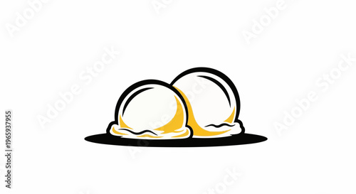 Two scoops of creamy frozen dessert with a yellow swirl