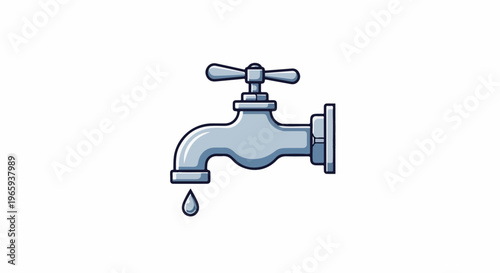 A grey water faucet with a single drop of water falling