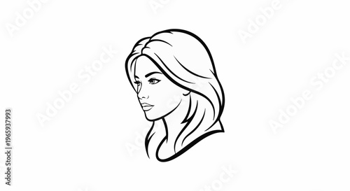 A line drawing of a woman's head and shoulders in profile