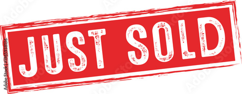 Just sold text stamp in red rectangular grunge frame rubber sign