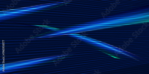 Lines diagonal glowing overlapping on blue and green background. Techology data internet network concept. Vector illustration