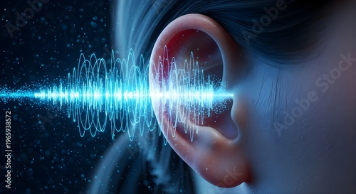Abstract Sound Wave Entering Human Ear Illustrating Auditory Perception.