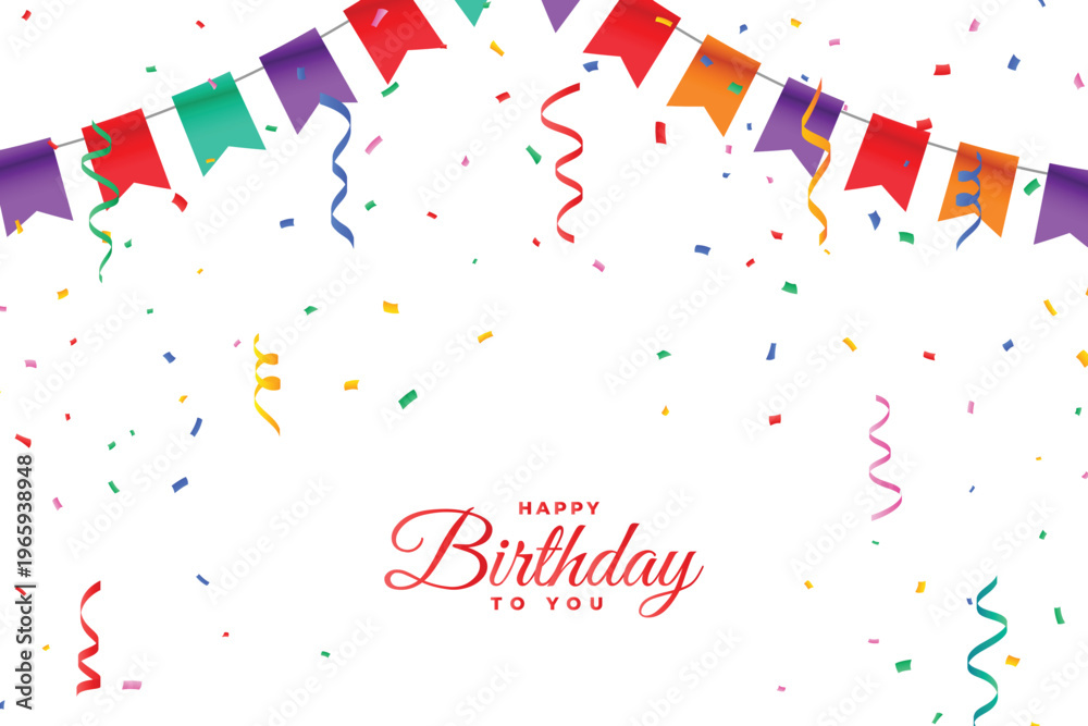 Obraz premium Happy birthday white background with colorful bunting
