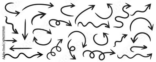 Collection of hand drawn arrows diverse styles for design illustration