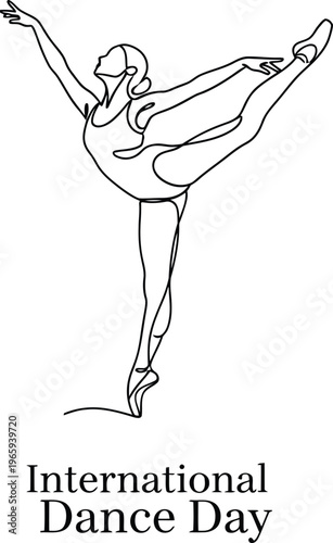 A minimalist line art illustration of a ballerina dancing on International Dance Day