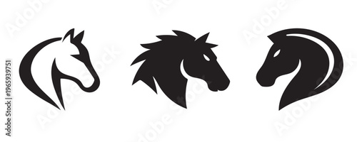 Horse head logo silhouette set. Equestrian mascot symbols vector.