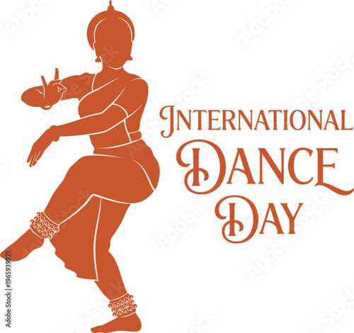 A vector graphic illustration of a dancer celebrating International Dance Day with a silhouette design