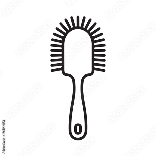 Simple black and white line art illustration of a cleaning brush with a handle