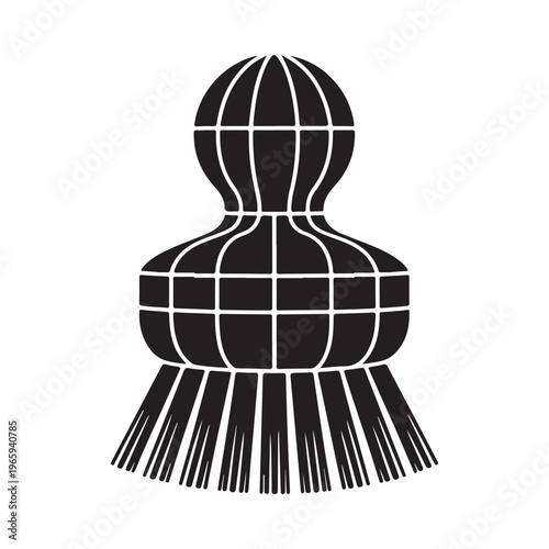 A simple black and white illustration of a stylized pawn or figure shape