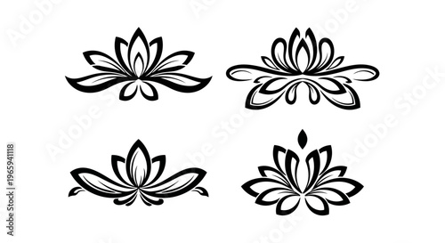 Ornate Lotus Flower and Floral Ornamental Designs in Bright Studio