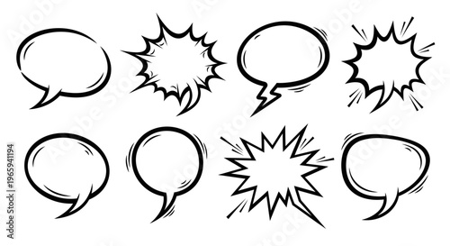 Comic Speech Bubbles and Explosion Effects Vector Set on Isolated White Background