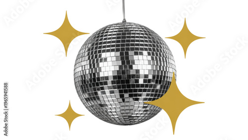 Elegant disco ball with golden starburst accents and reflective surface Vector