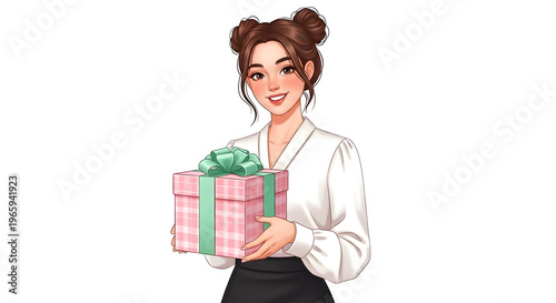 Woman holding a gift box isolated on transparent background