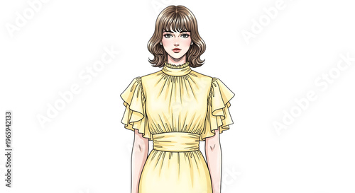 Woman in yellow dress isolated on transparent background