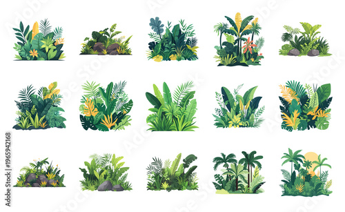 PNG Lush tropical plant illustrations collection on transparent background