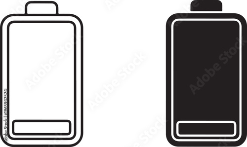 Two battery showing low charge levels with one outlined and one solid black silhouette on a white background 1