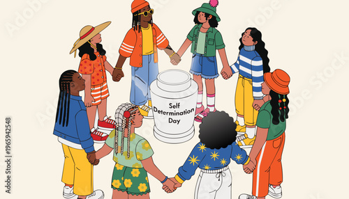 Diverse group of young people holding hands celebrating Self Determination Day with unity and solidarity