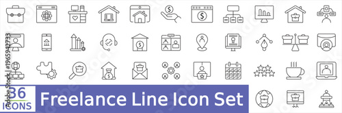  Freelance icon set. Contains icons related to home office technology, remote work, working